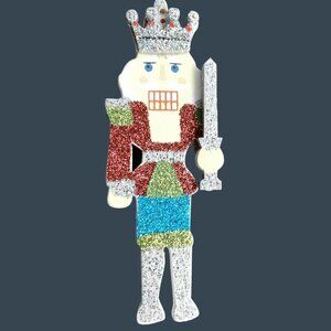 Nutcracker Pin Brooch Holiday Christmas Jewelry Wood Glitter Statement Vintage